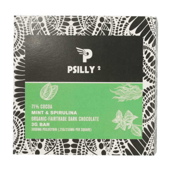 Psilly - Dark Chocolate Bar - Mint & Spirulina | Shroom Store Canada